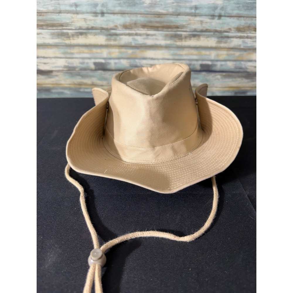 J Hats Outback Safari Hat L Tan Beige Excellent Cotton Canvas Chin Strap Snap